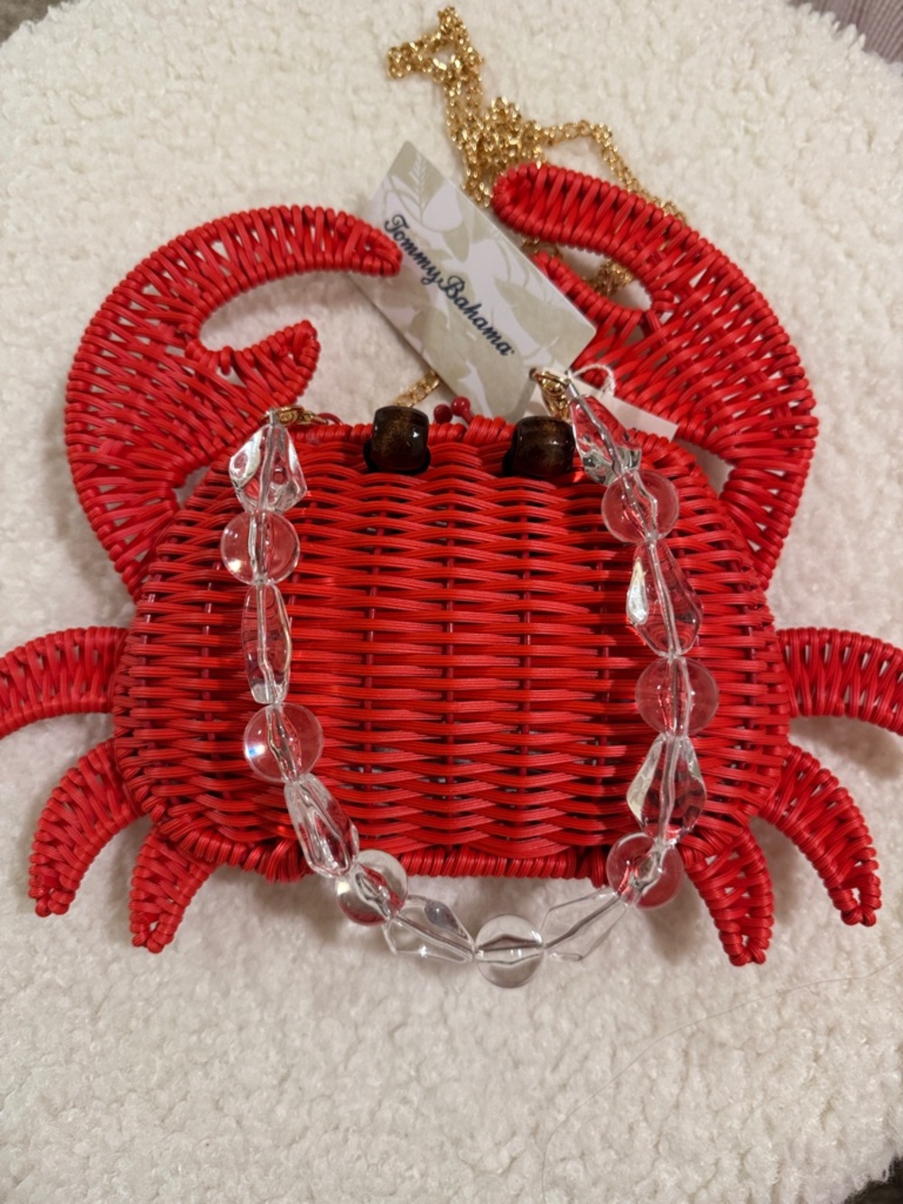 Tommy Bahama Red Crab Wicker Crossbody with Clear Beaded Strap